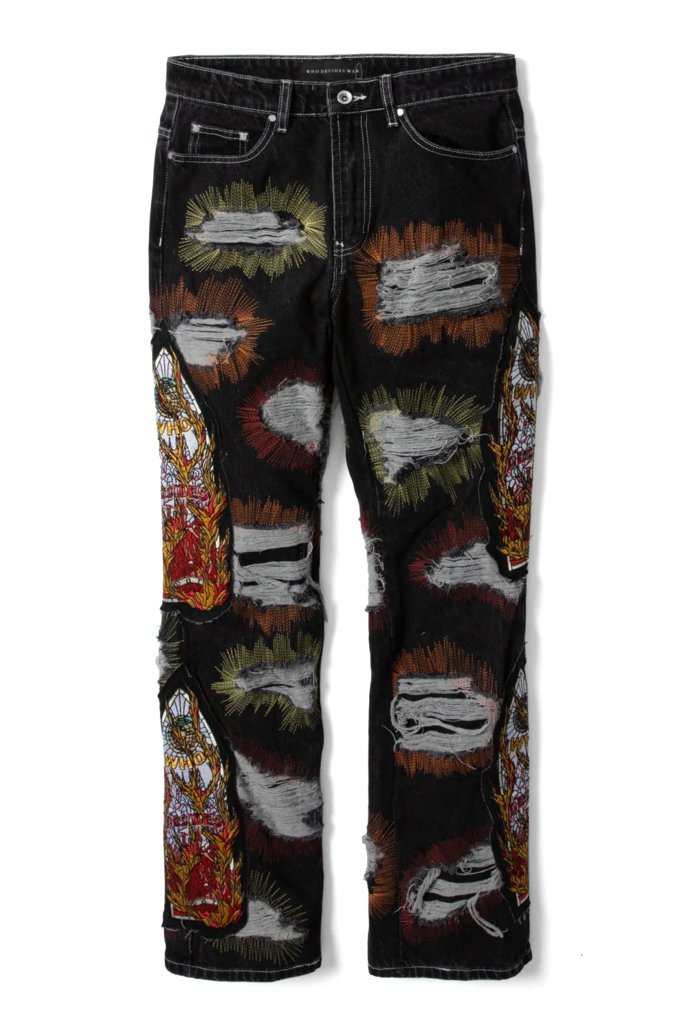 WHO DECIDES WAR- ALL OVER EMBROIDERY DENIM PANTS